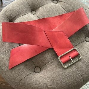 Red Leather Belt with Silver Buckle